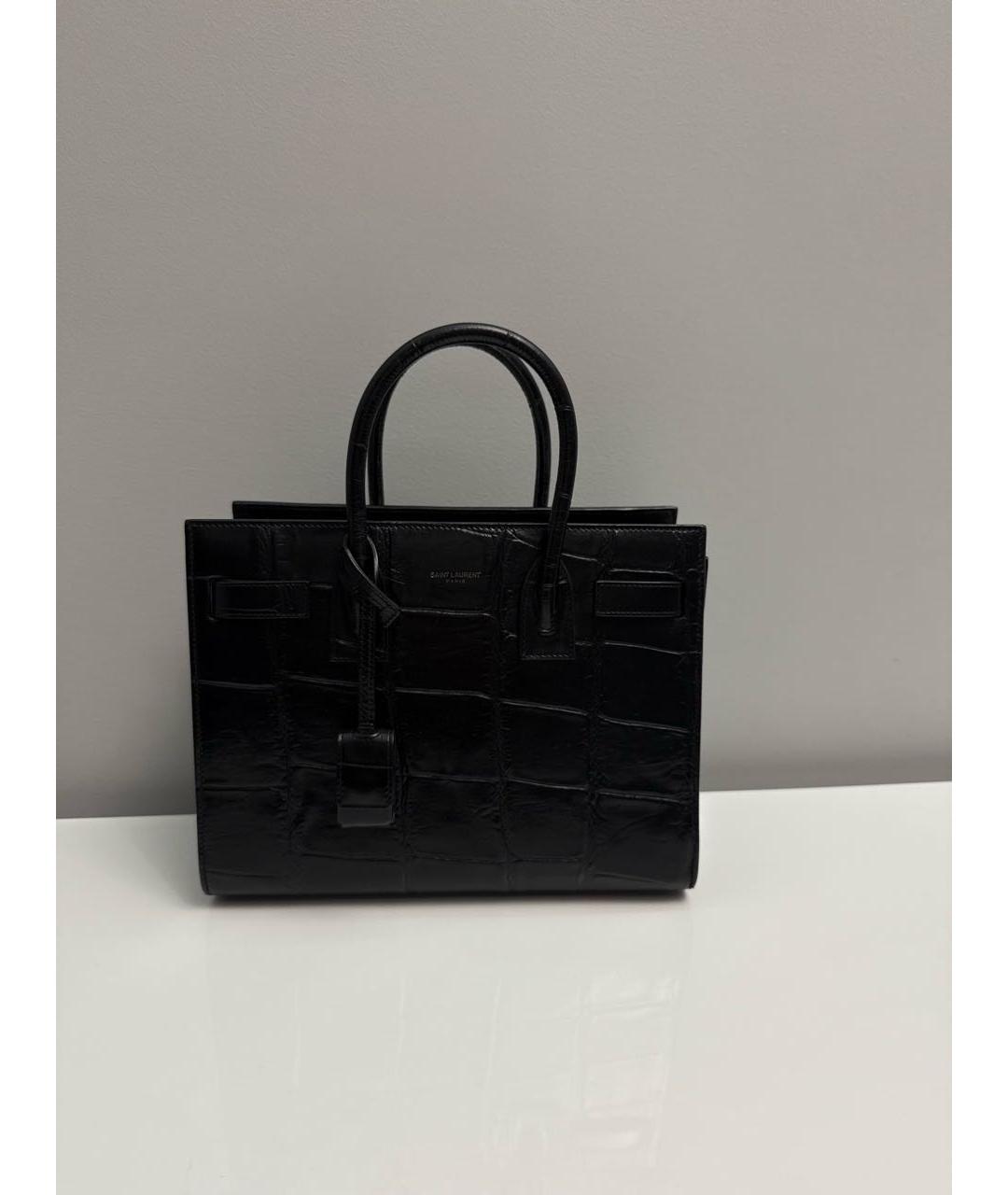 SAINT LAURENT Черная кожаная сумка с короткими ручками, фото 7