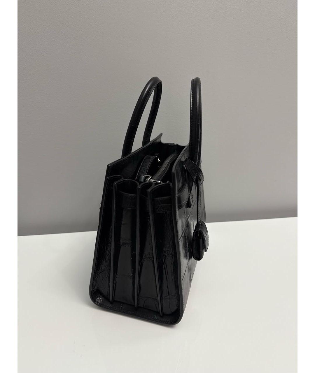 SAINT LAURENT Черная кожаная сумка с короткими ручками, фото 2