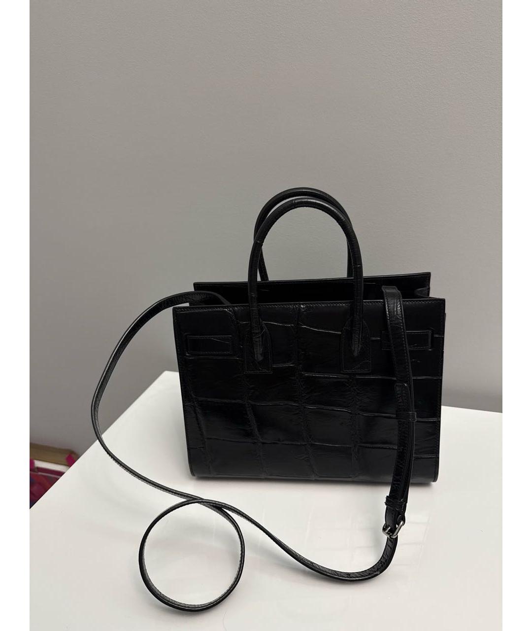 SAINT LAURENT Черная кожаная сумка с короткими ручками, фото 5