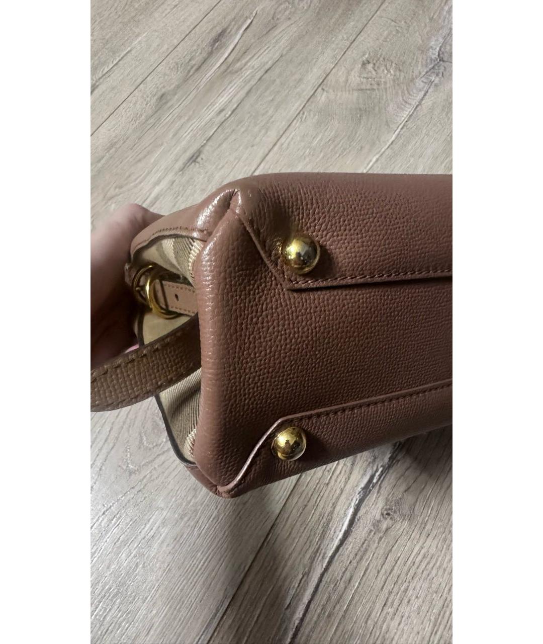 BURBERRY Коричневая кожаная сумка с короткими ручками, фото 5