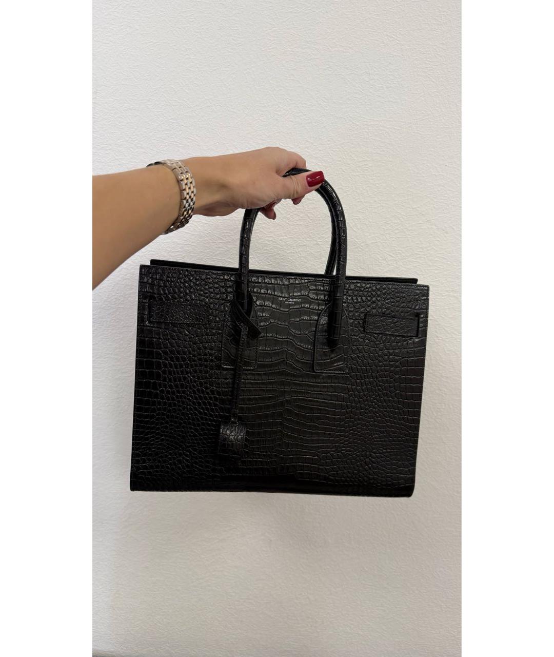 SAINT LAURENT Черная кожаная сумка с короткими ручками, фото 6