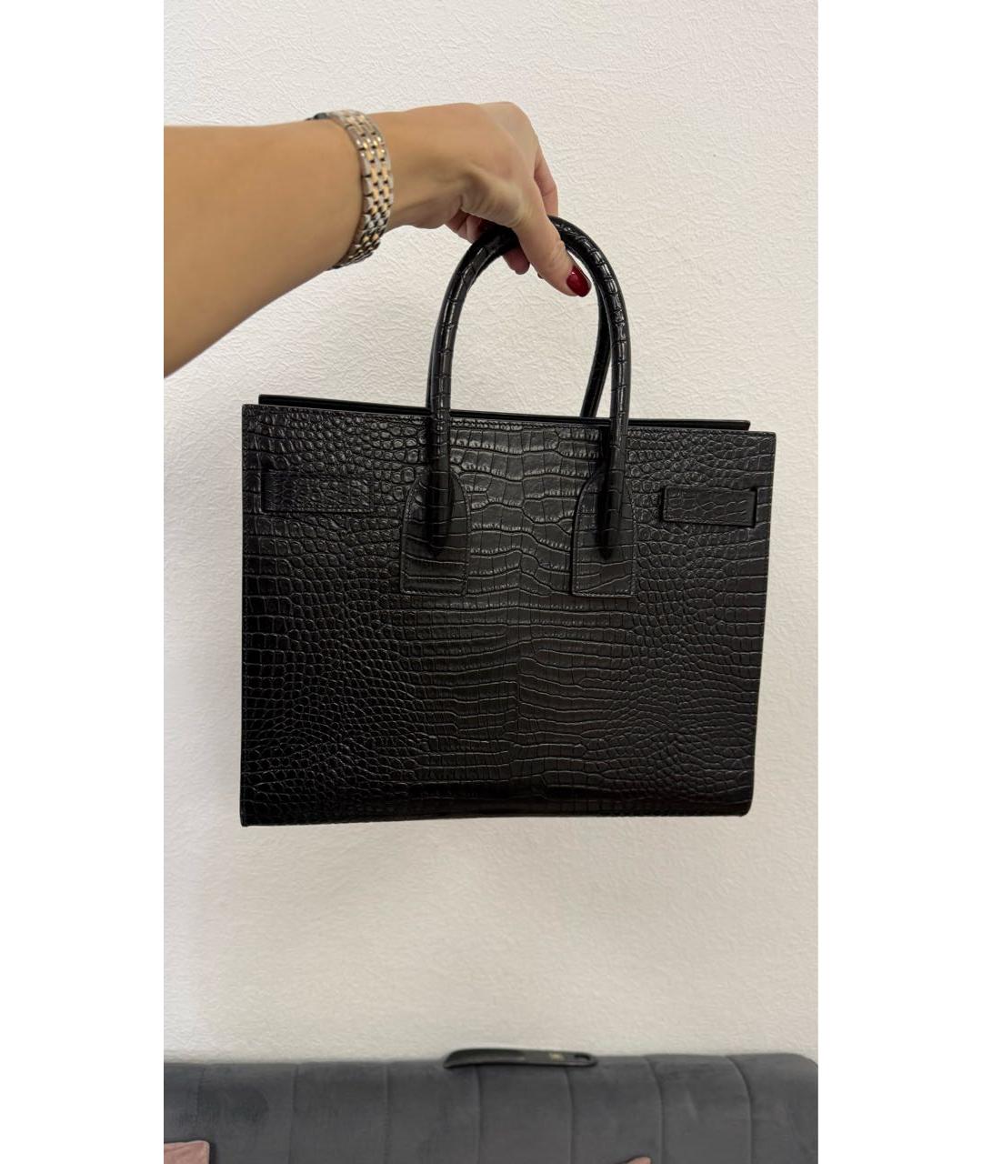 SAINT LAURENT Черная кожаная сумка с короткими ручками, фото 2