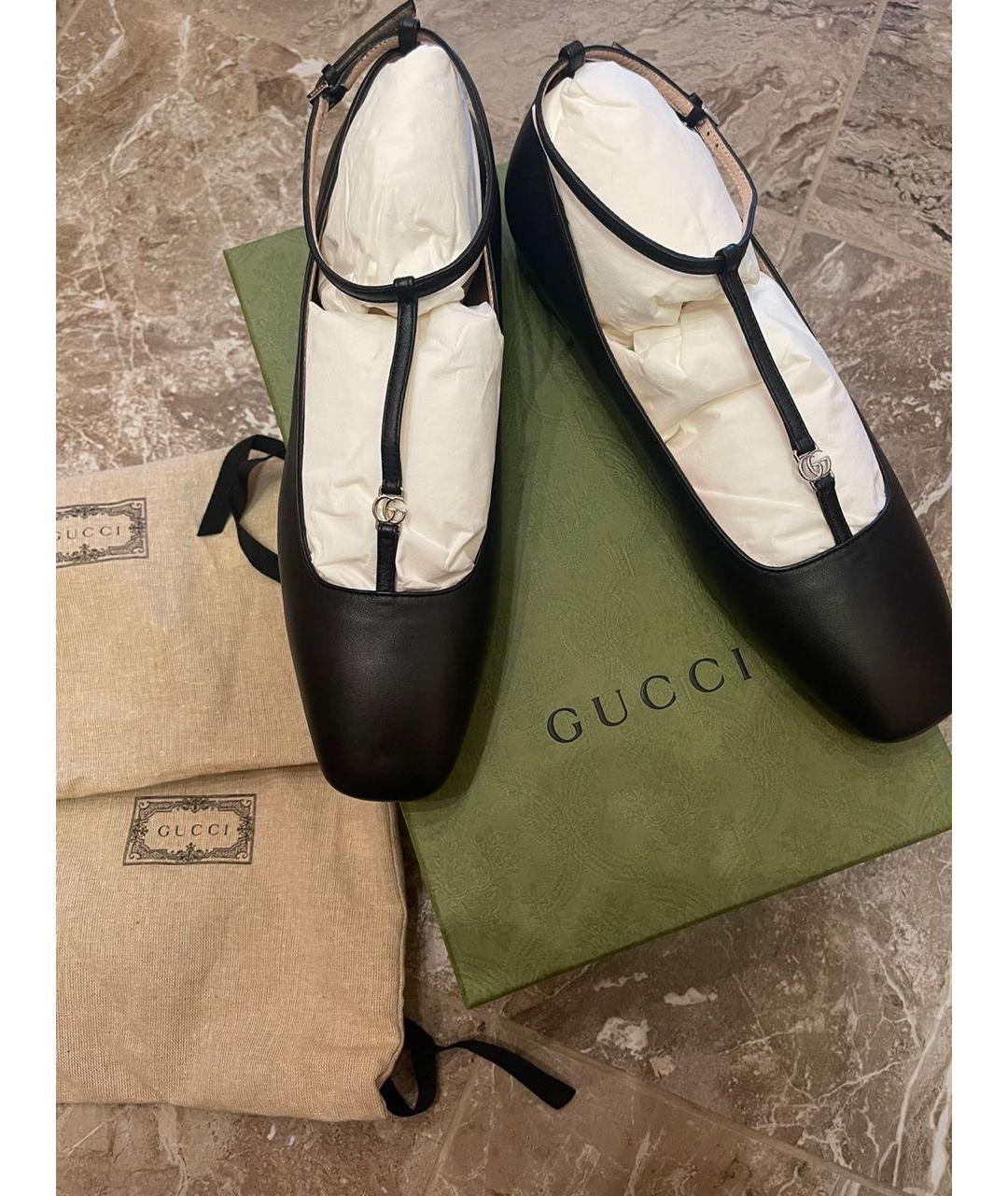 GUCCI Черные кожаные балетки, фото 2