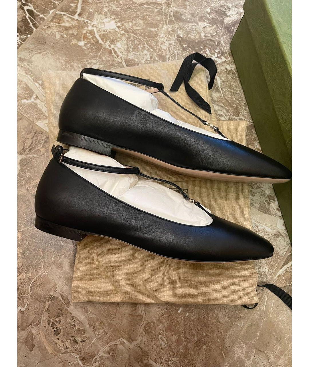GUCCI Черные кожаные балетки, фото 6