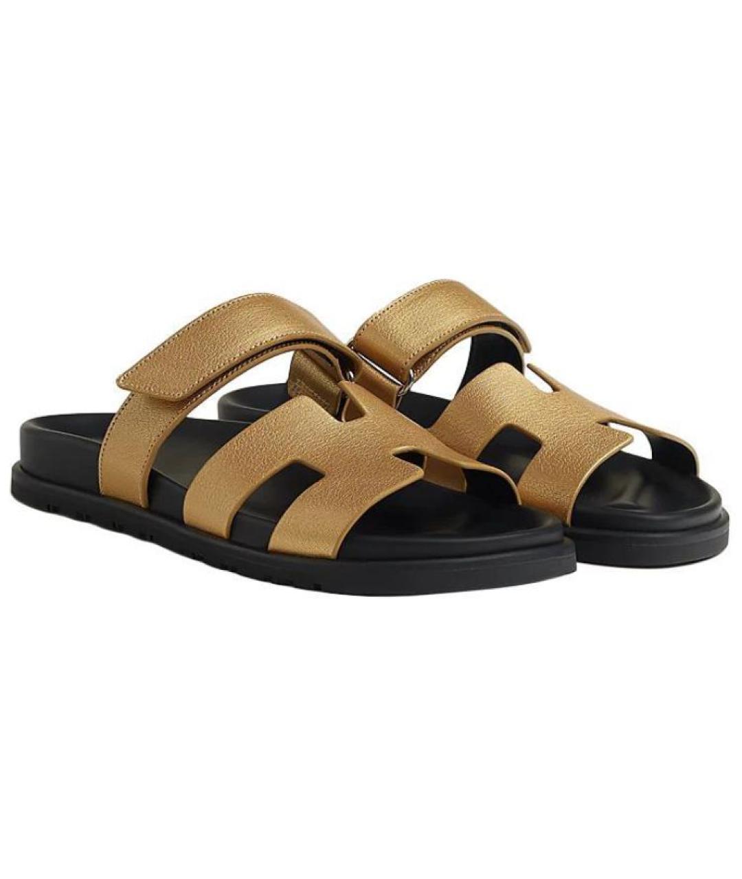 HERMES Золотые сандалии, фото 3