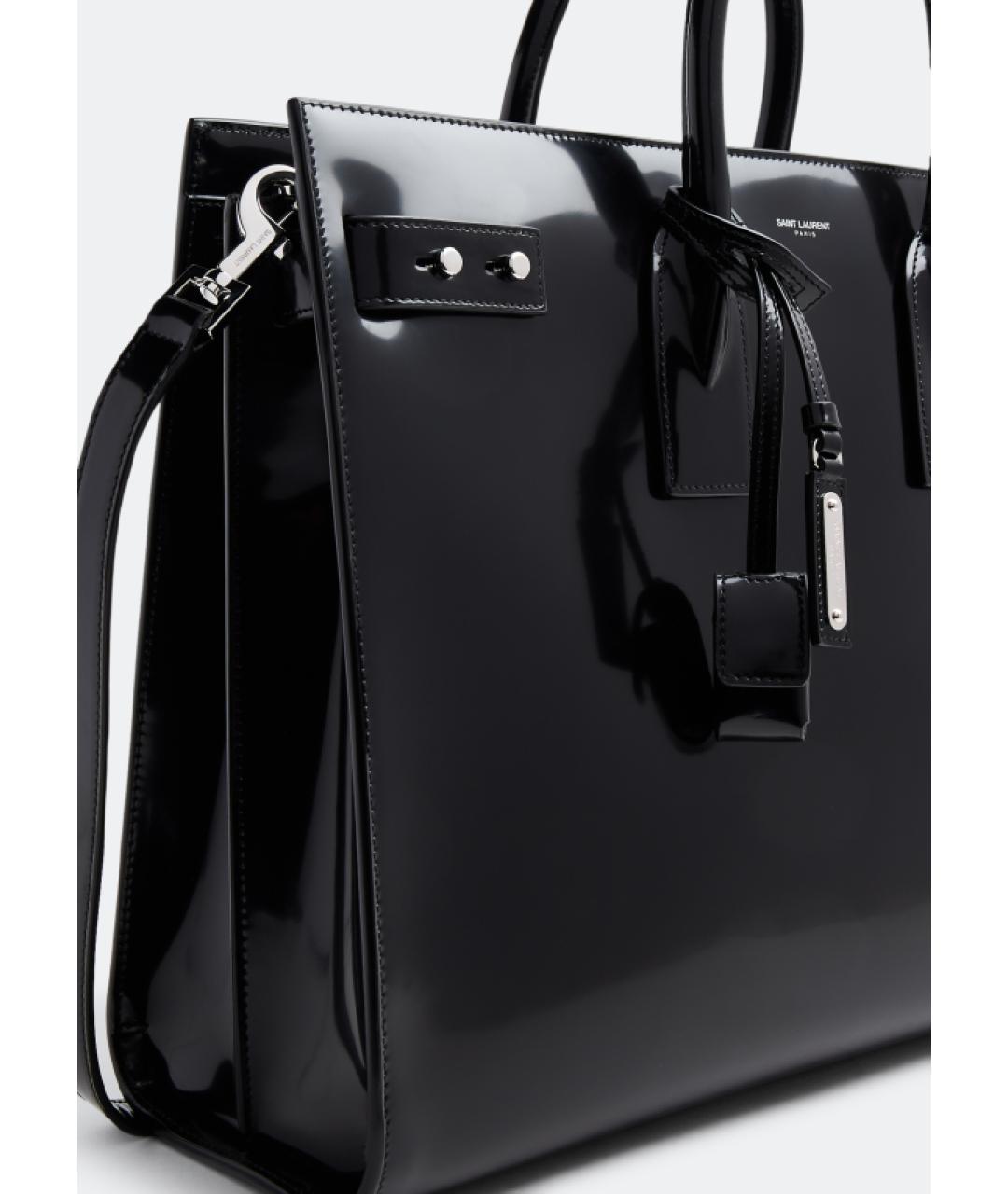SAINT LAURENT Черная сумка тоут из лакированной кожи, фото 2