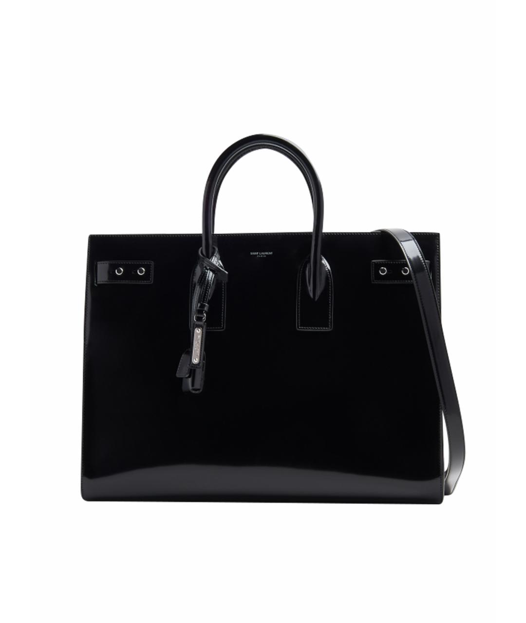 SAINT LAURENT Черная сумка тоут из лакированной кожи, фото 1
