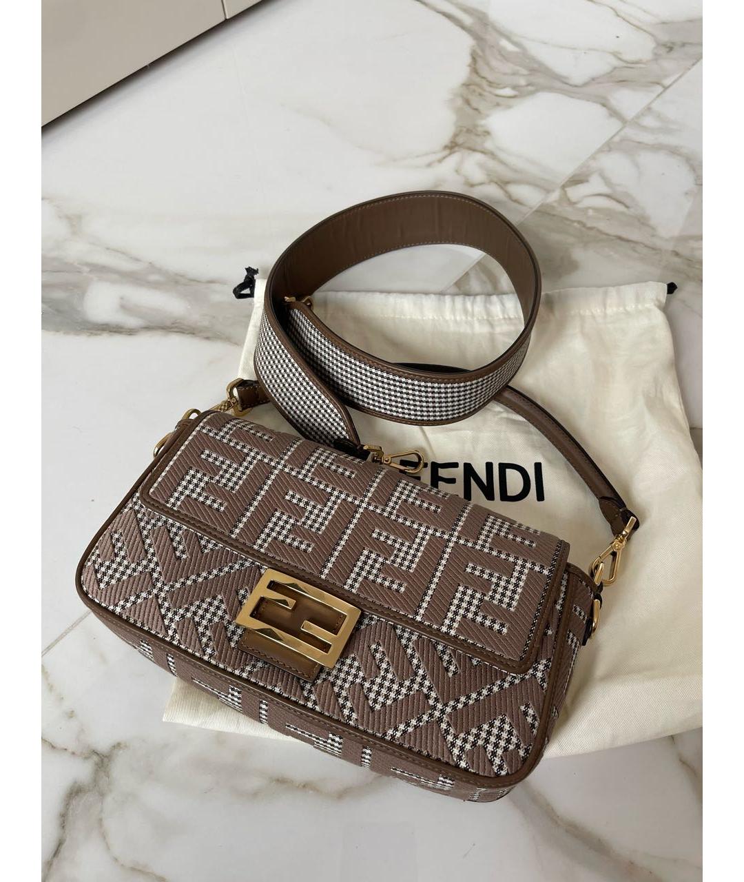 FENDI Коричневая тканевая сумка через плечо, фото 6