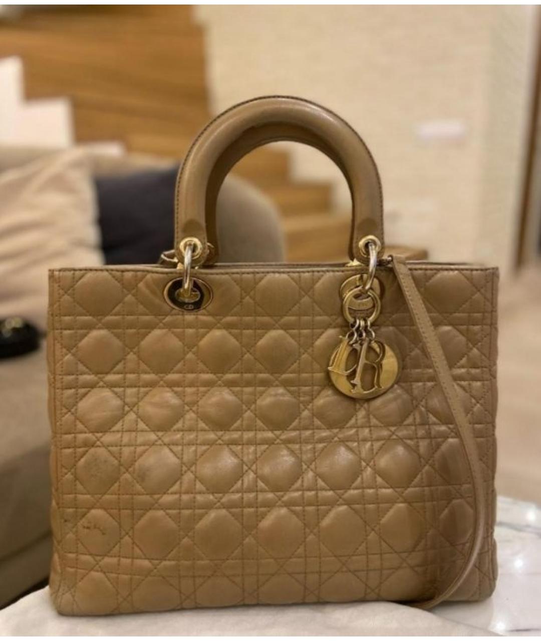 CHRISTIAN DIOR Бежевая кожаная сумка с короткими ручками, фото 4