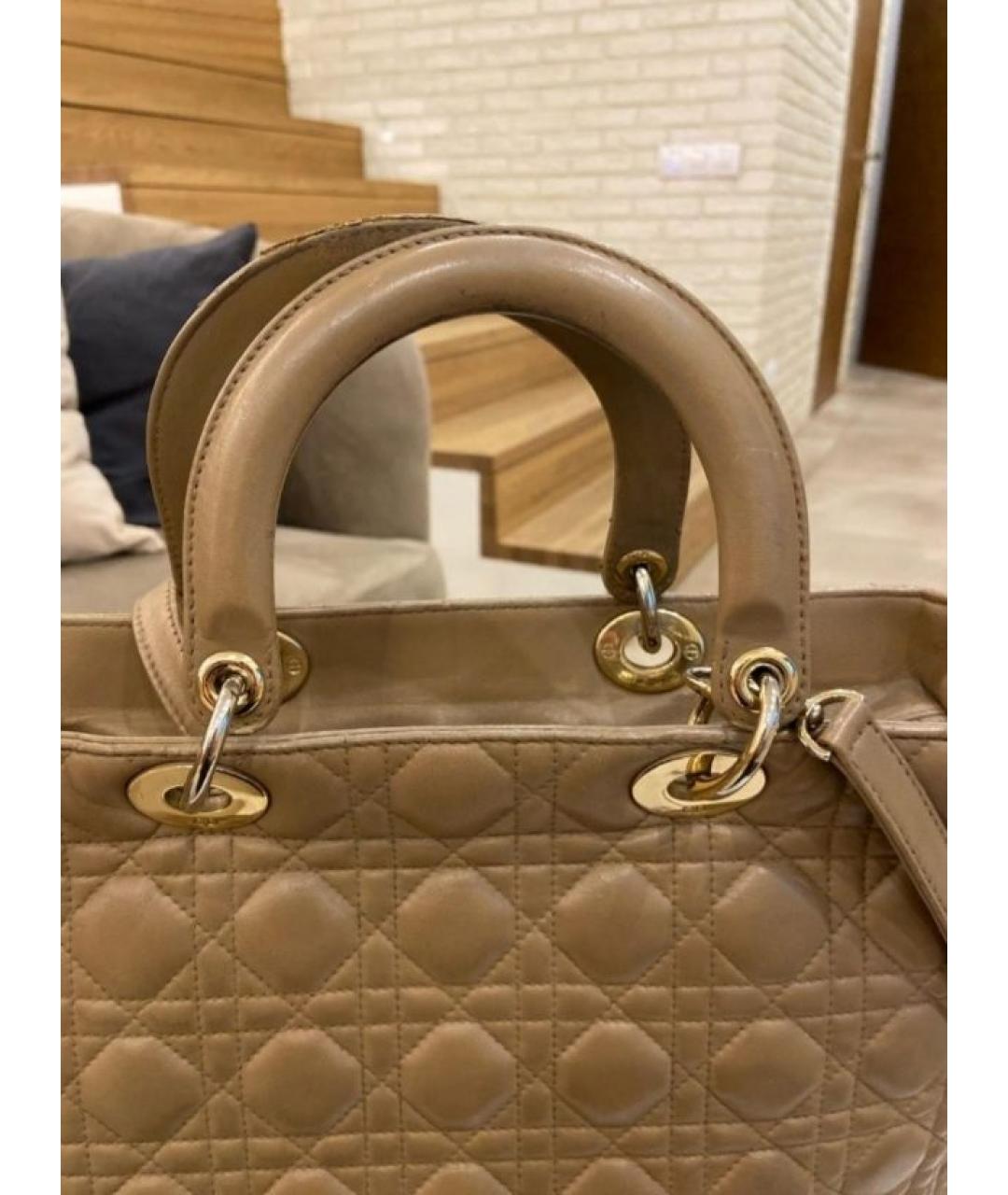 CHRISTIAN DIOR Бежевая кожаная сумка с короткими ручками, фото 8