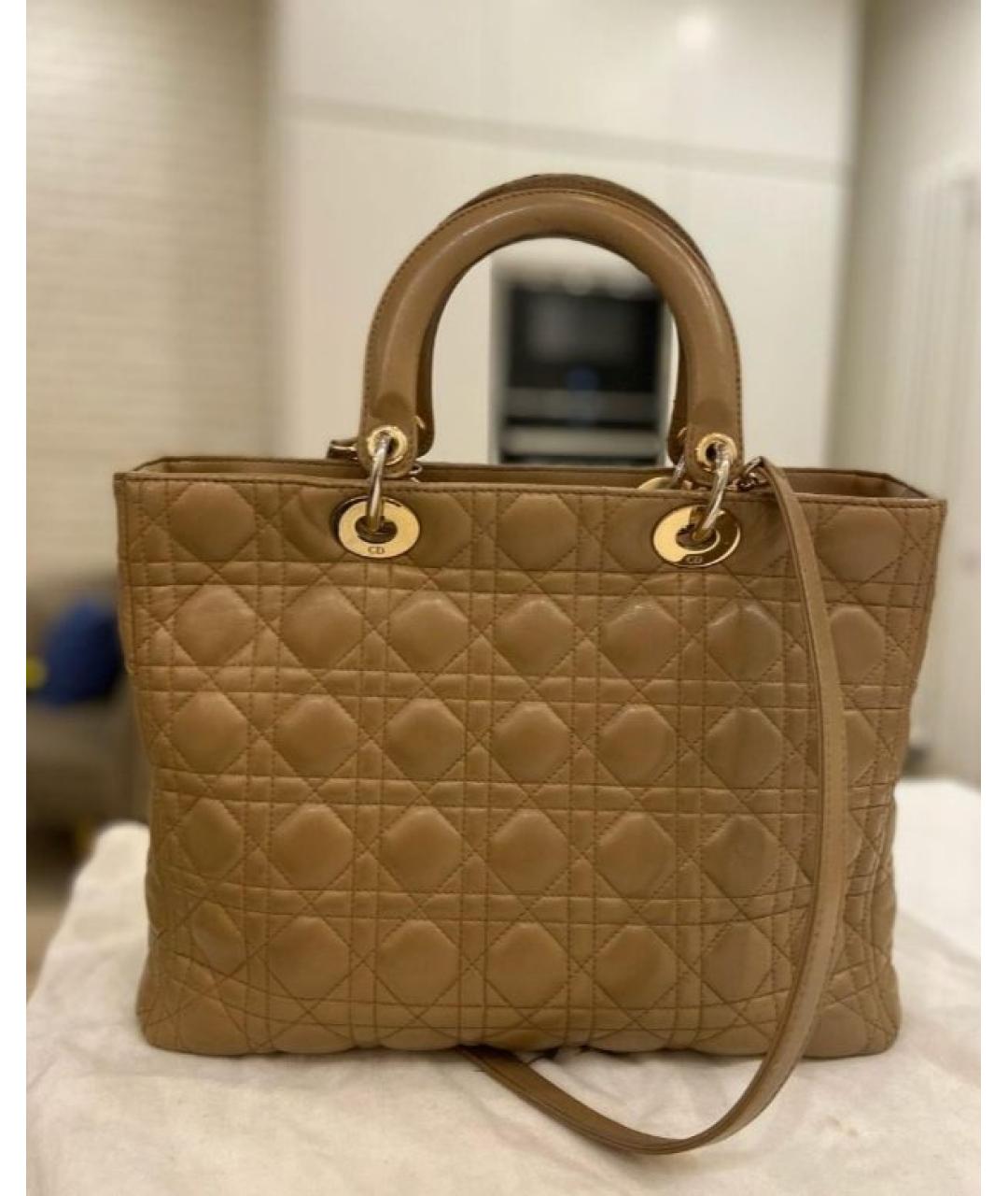 CHRISTIAN DIOR Бежевая кожаная сумка с короткими ручками, фото 5
