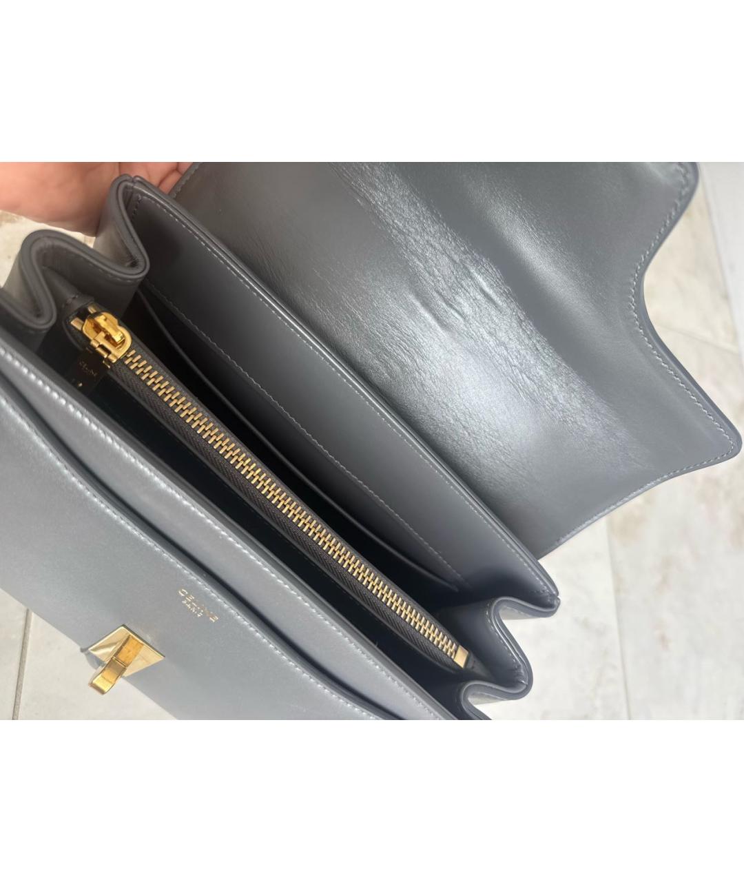 CELINE Серая кожаная сумка с короткими ручками, фото 4