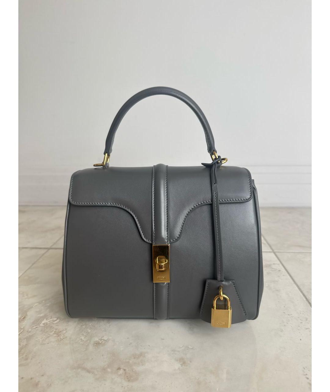 CELINE Серая кожаная сумка с короткими ручками, фото 9