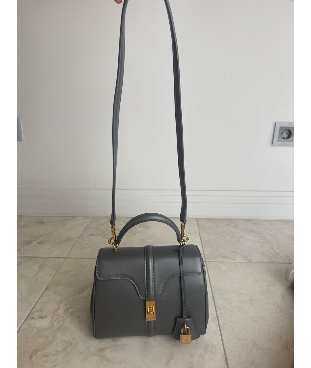 CELINE Серая кожаная сумка с короткими ручками, фото 6