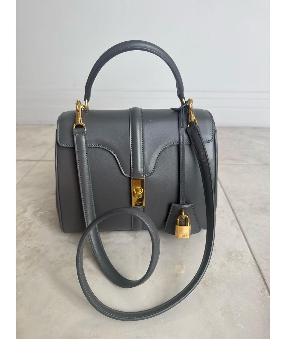 CELINE Серая кожаная сумка с короткими ручками, фото 5