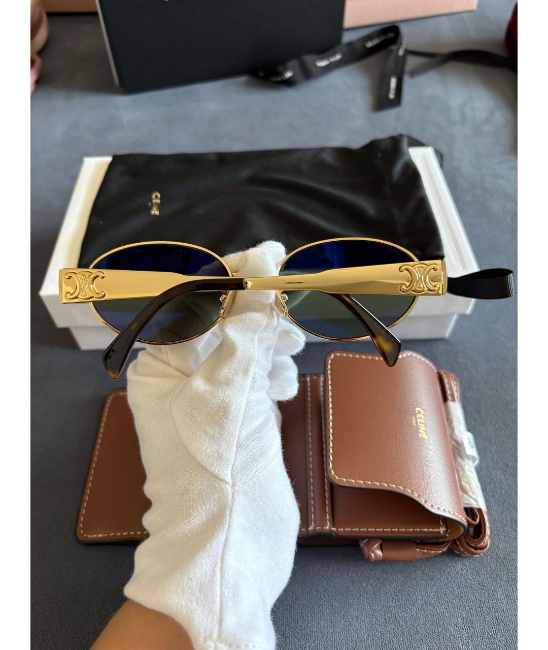 CELINE Золотые металлические солнцезащитные очки, фото 5