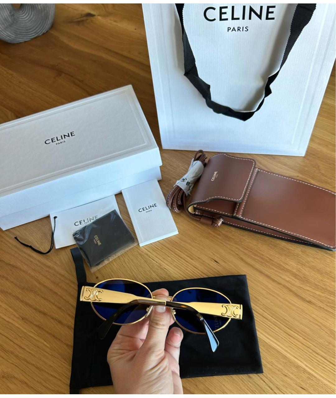 CELINE Золотые металлические солнцезащитные очки, фото 4