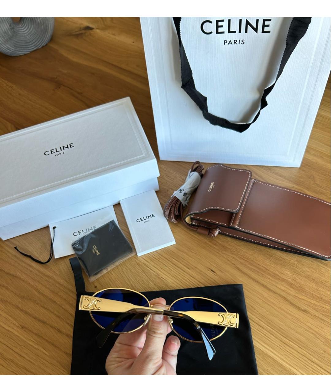 CELINE Золотые металлические солнцезащитные очки, фото 5