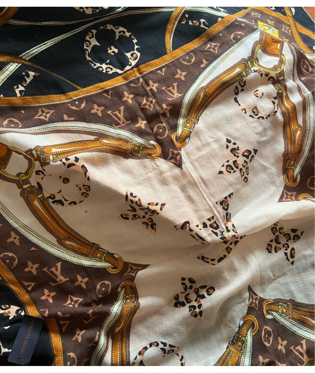 LOUIS VUITTON Коричневый шелковый платок, фото 4