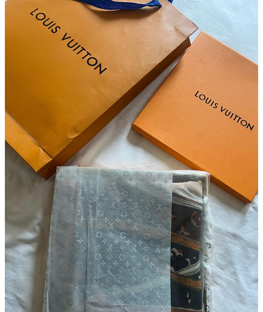 LOUIS VUITTON Коричневый шелковый платок, фото 3