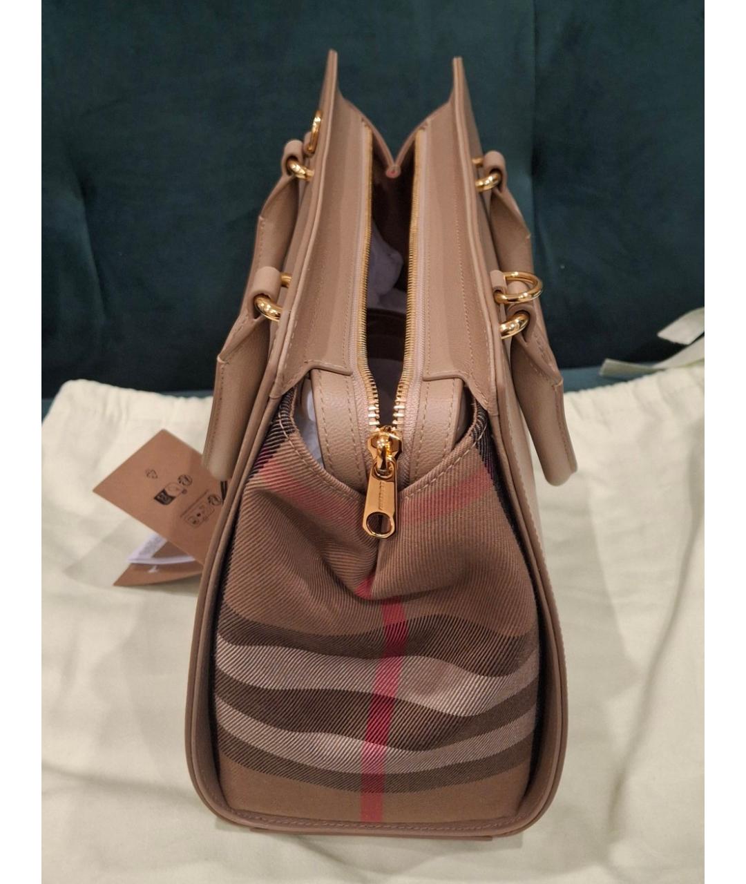 BURBERRY Бежевая кожаная сумка тоут, фото 6