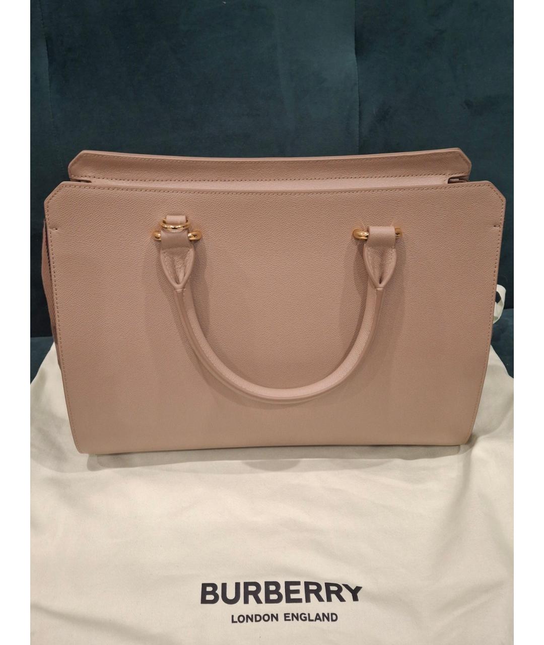 BURBERRY Бежевая кожаная сумка тоут, фото 3