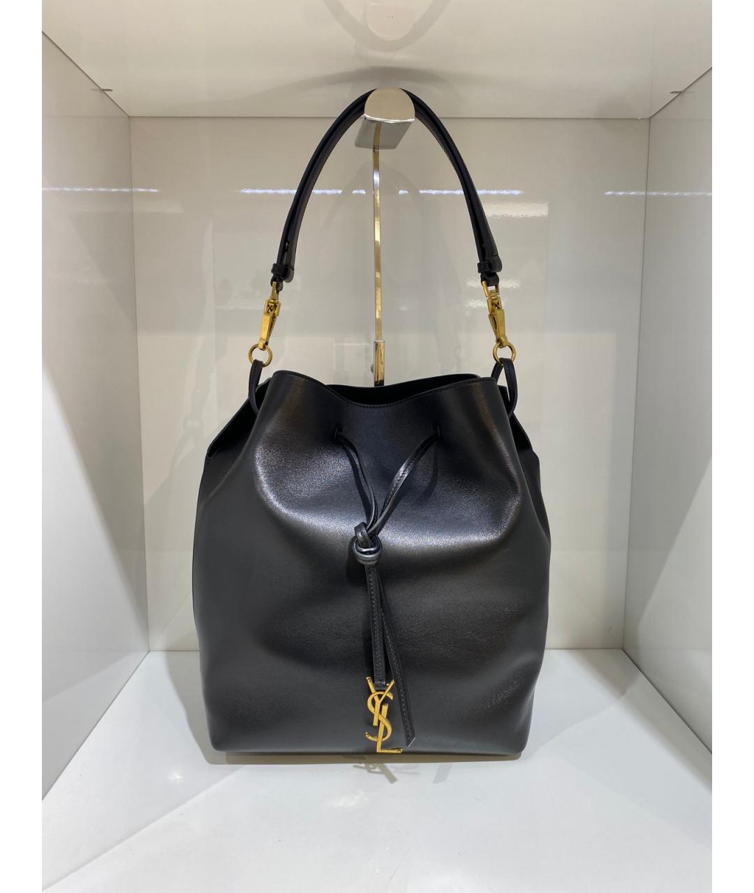 SAINT LAURENT Черная кожаная сумка тоут, фото 2