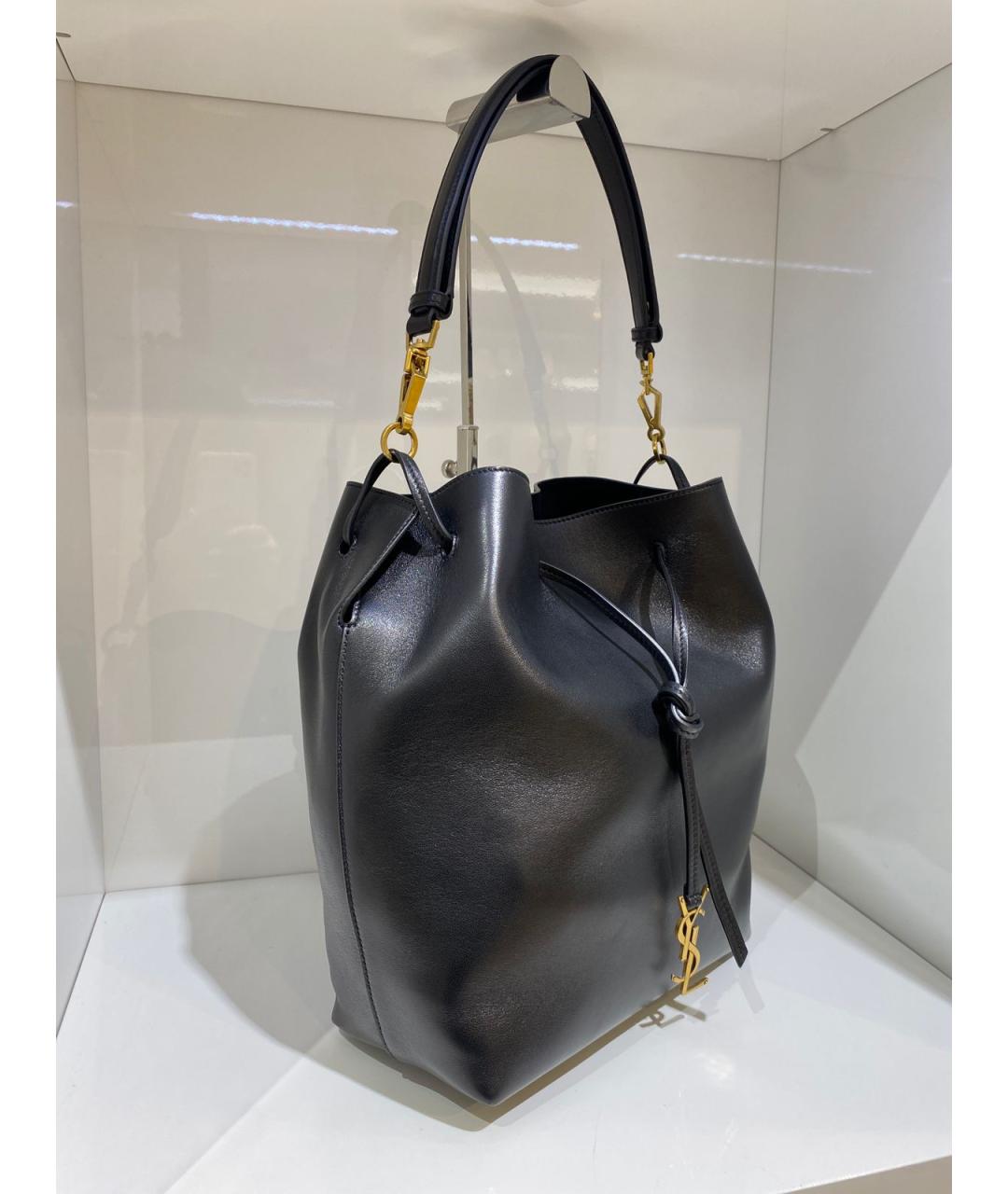 SAINT LAURENT Черная кожаная сумка тоут, фото 3