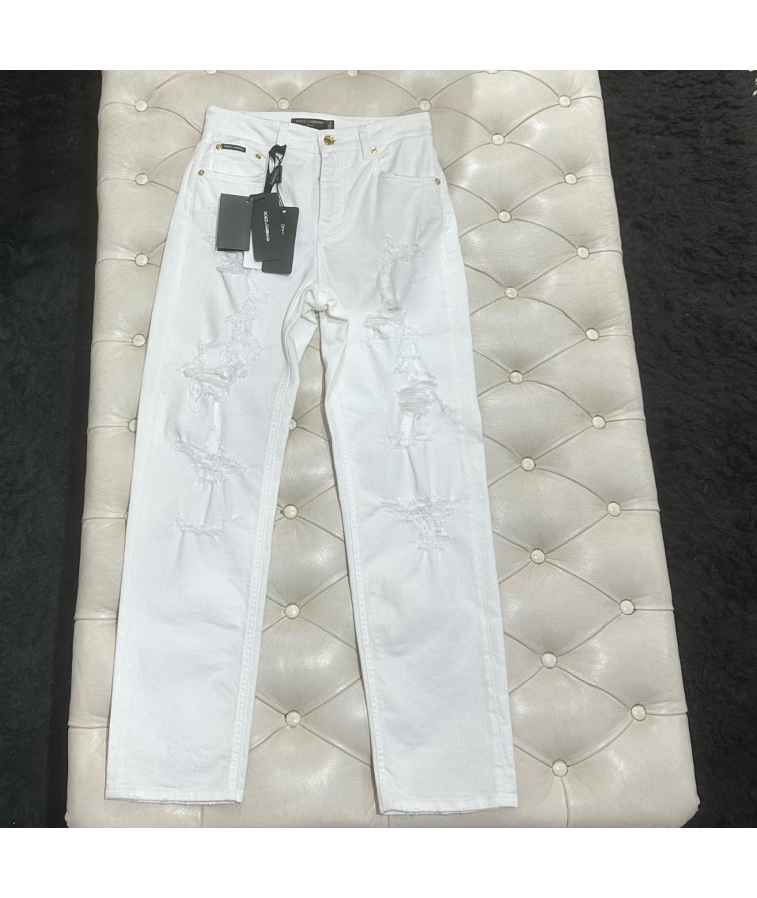 DOLCE&GABBANA Белые хлопковые прямые джинсы, фото 5