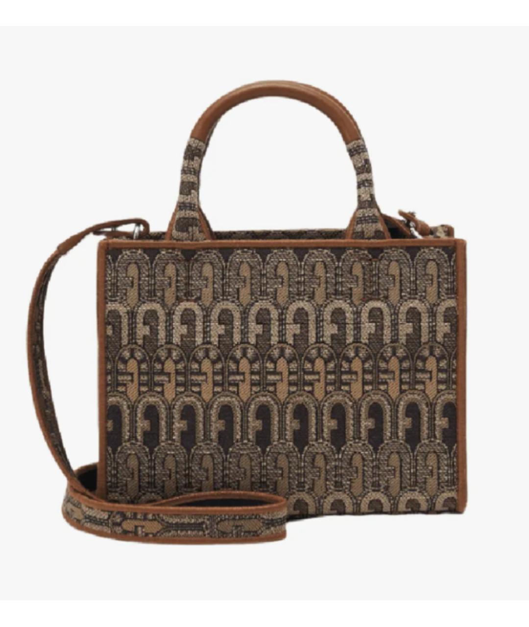 FURLA Коричневая жаккардовая сумка с короткими ручками, фото 10