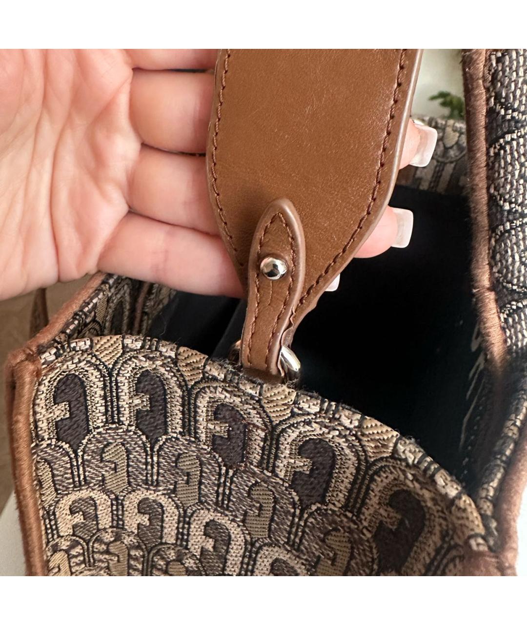 FURLA Коричневая жаккардовая сумка с короткими ручками, фото 8