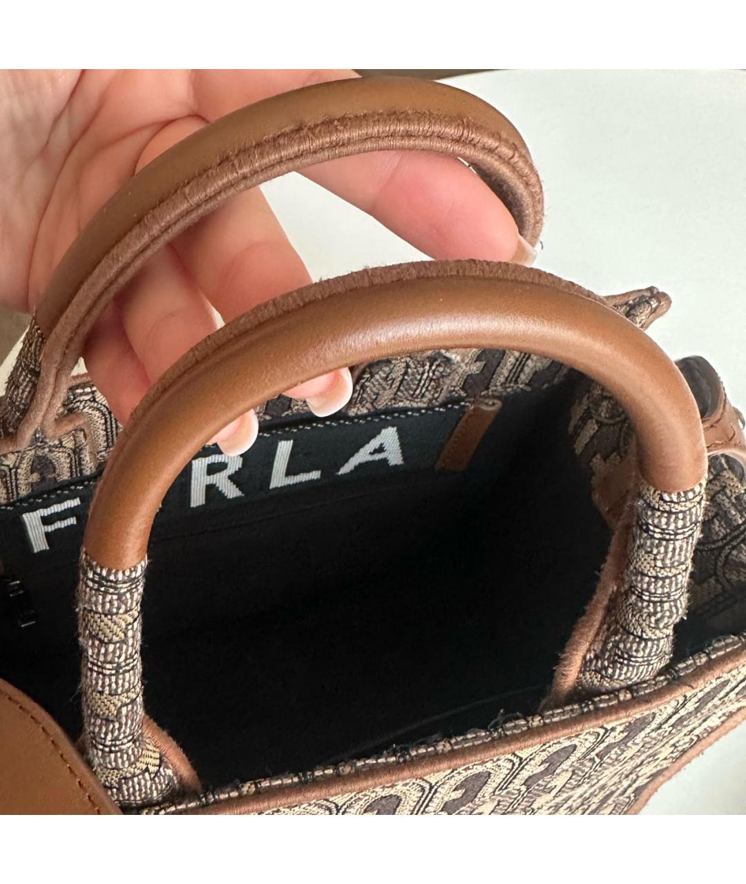 FURLA Коричневая жаккардовая сумка с короткими ручками, фото 6