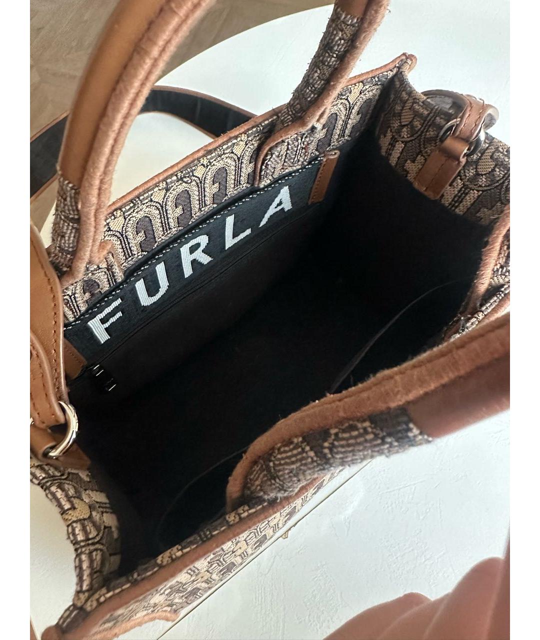 FURLA Коричневая жаккардовая сумка с короткими ручками, фото 5