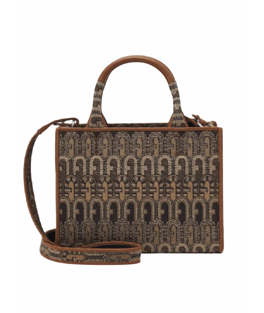 FURLA Коричневая жаккардовая сумка с короткими ручками, фото 1