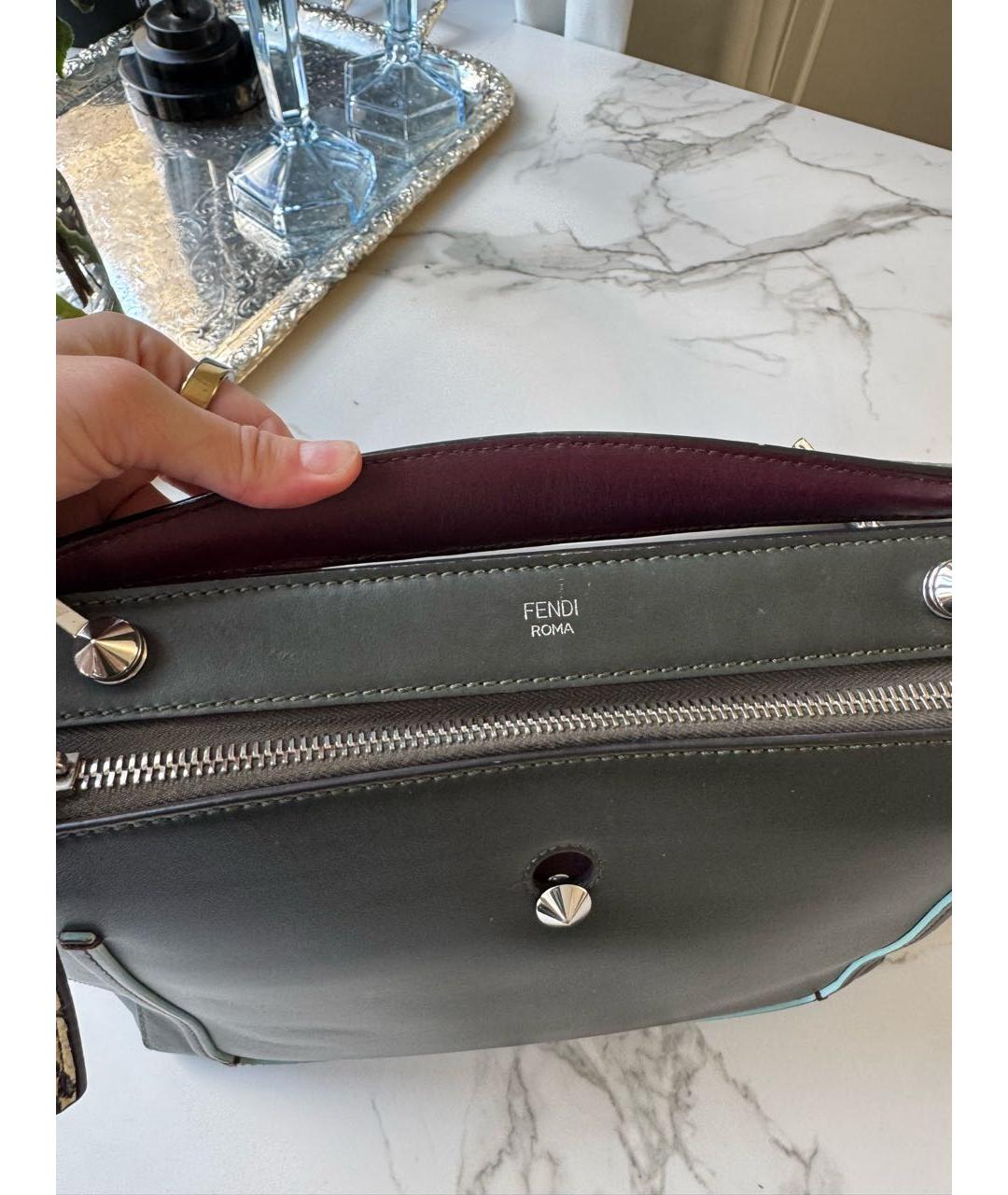 FENDI Зеленая кожаная сумка тоут, фото 4