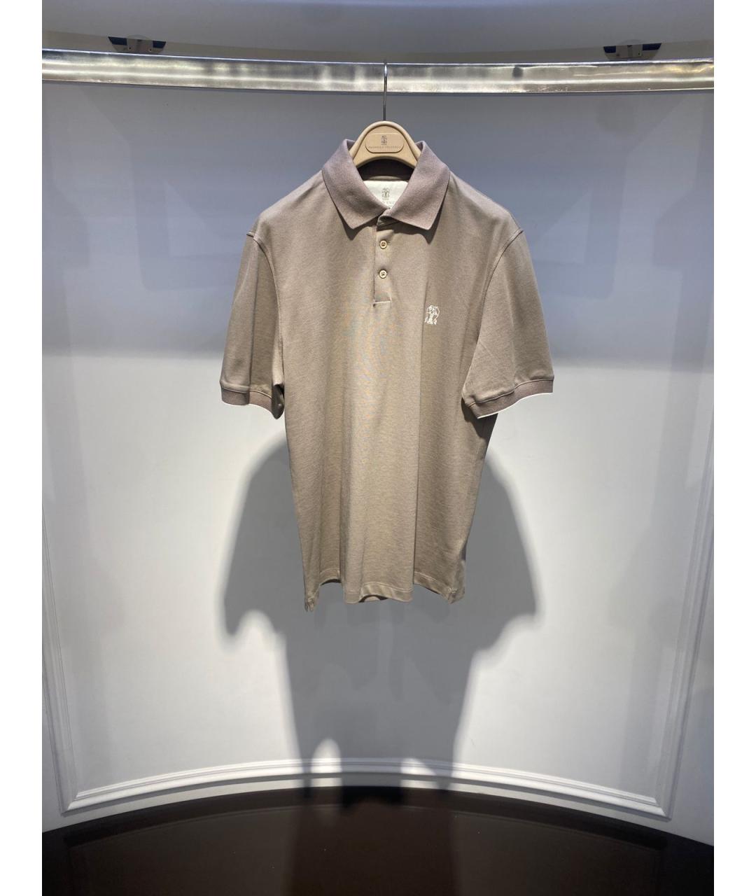 BRUNELLO CUCINELLI Бежевое хлопковое поло с коротким рукавом, фото 2