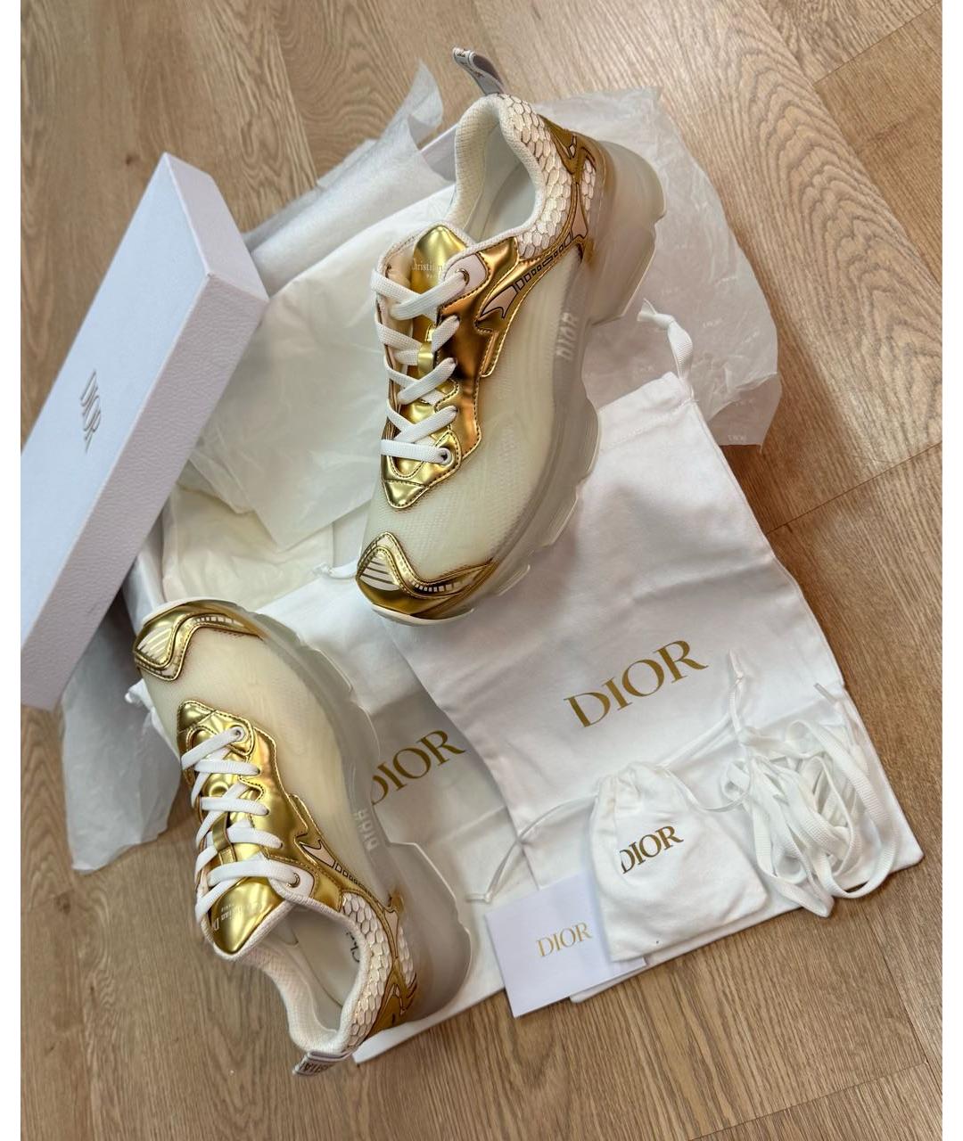 CHRISTIAN DIOR Золотые кожаные кроссовки, фото 5