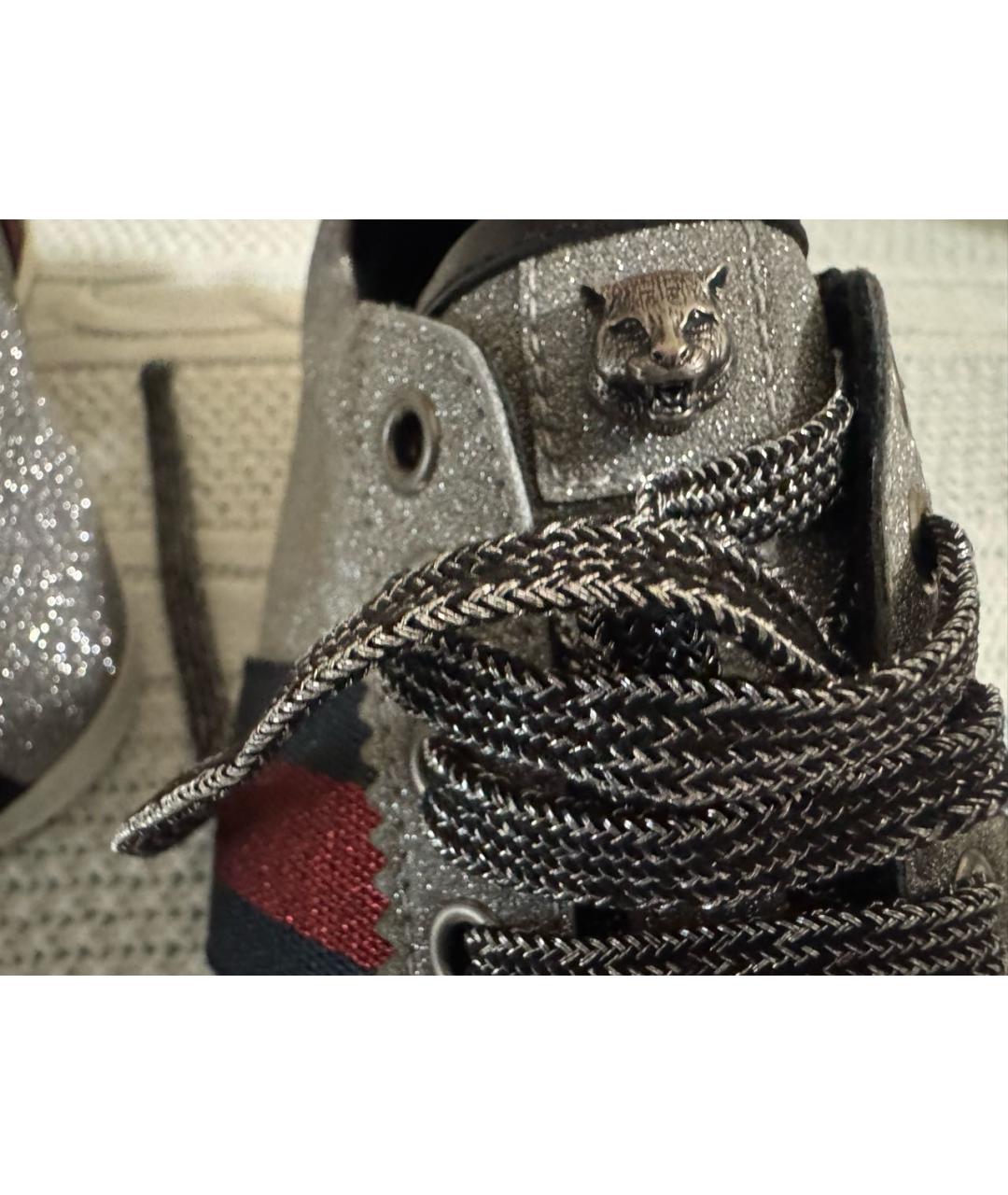 GUCCI Серебряные кожаные кеды, фото 4