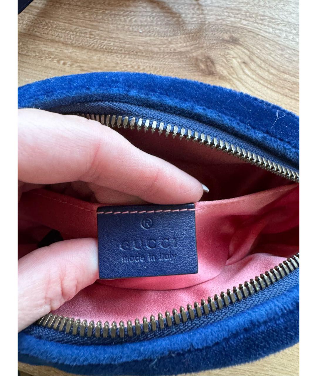 GUCCI Синяя бархатная поясная сумка, фото 5