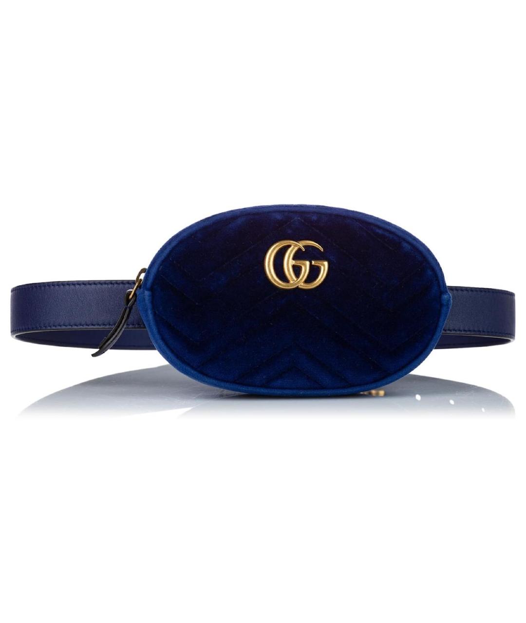 GUCCI Синяя бархатная поясная сумка, фото 9