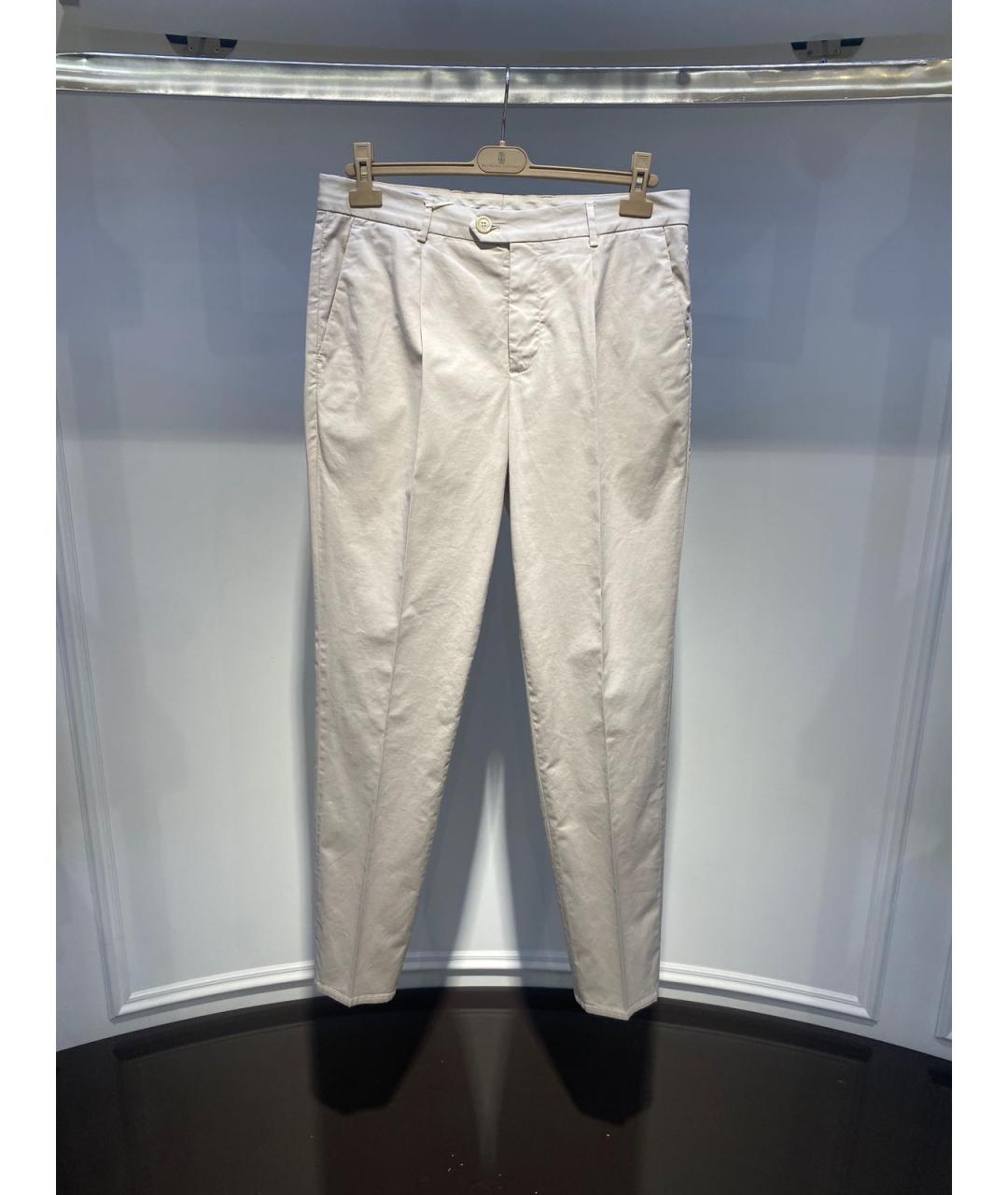 BRUNELLO CUCINELLI Бежевые хлопко-эластановые повседневные брюки, фото 2