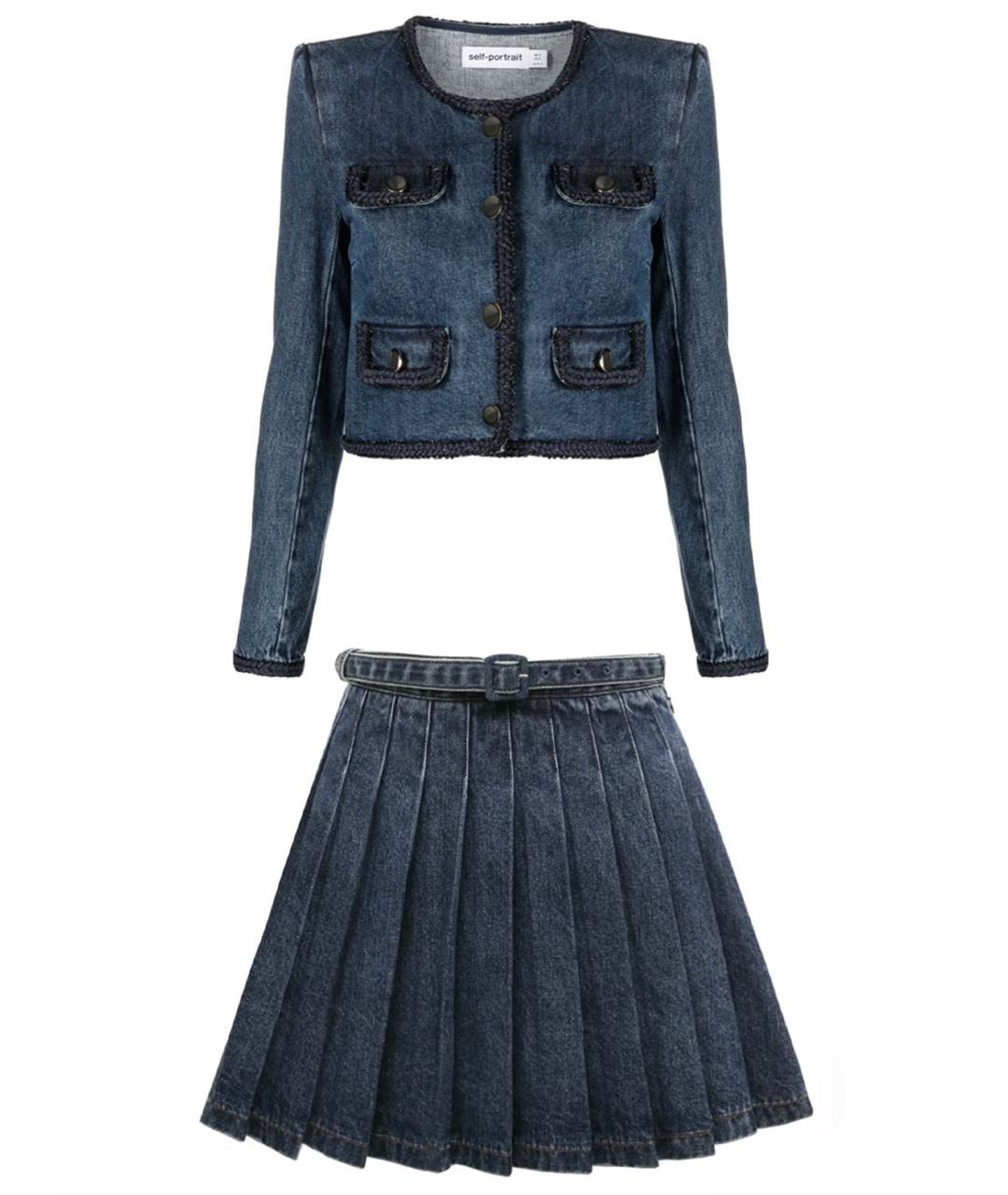 SELF-PORTRAIT Темно-синий деним костюм с юбками, фото 1