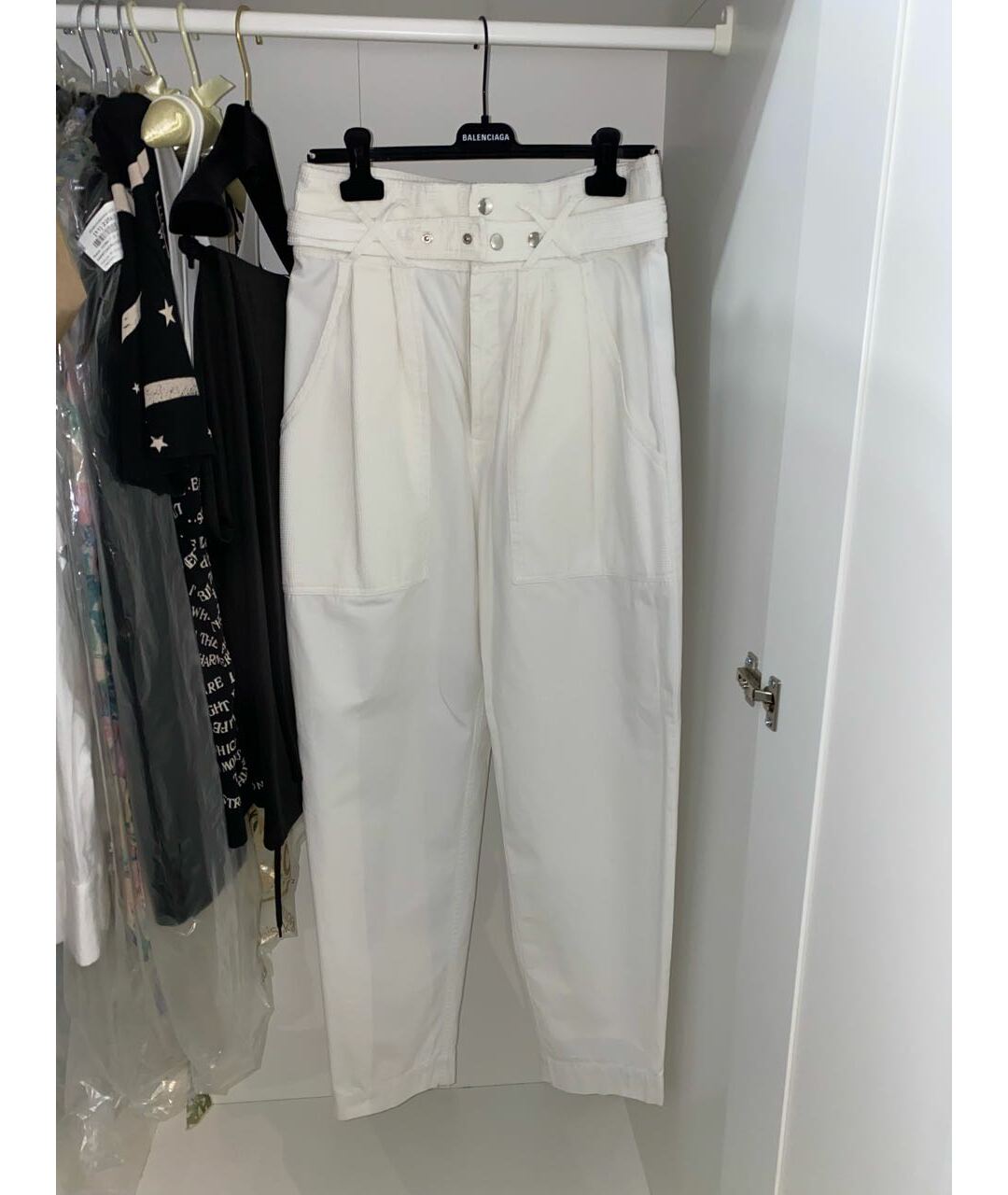 ISABEL MARANT Белые хлопковые прямые брюки, фото 4