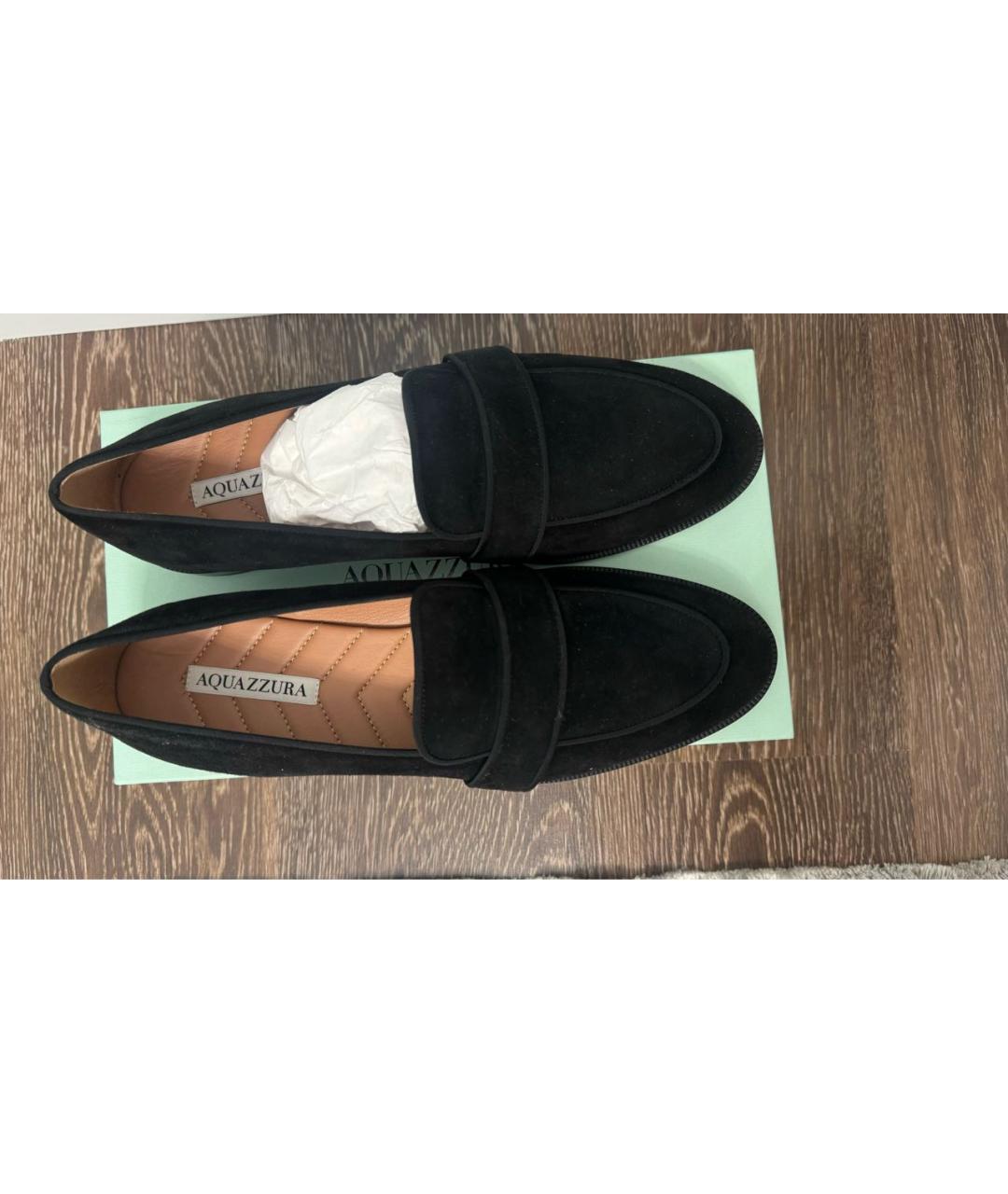 AQUAZZURA Черные бархатные лоферы, фото 3