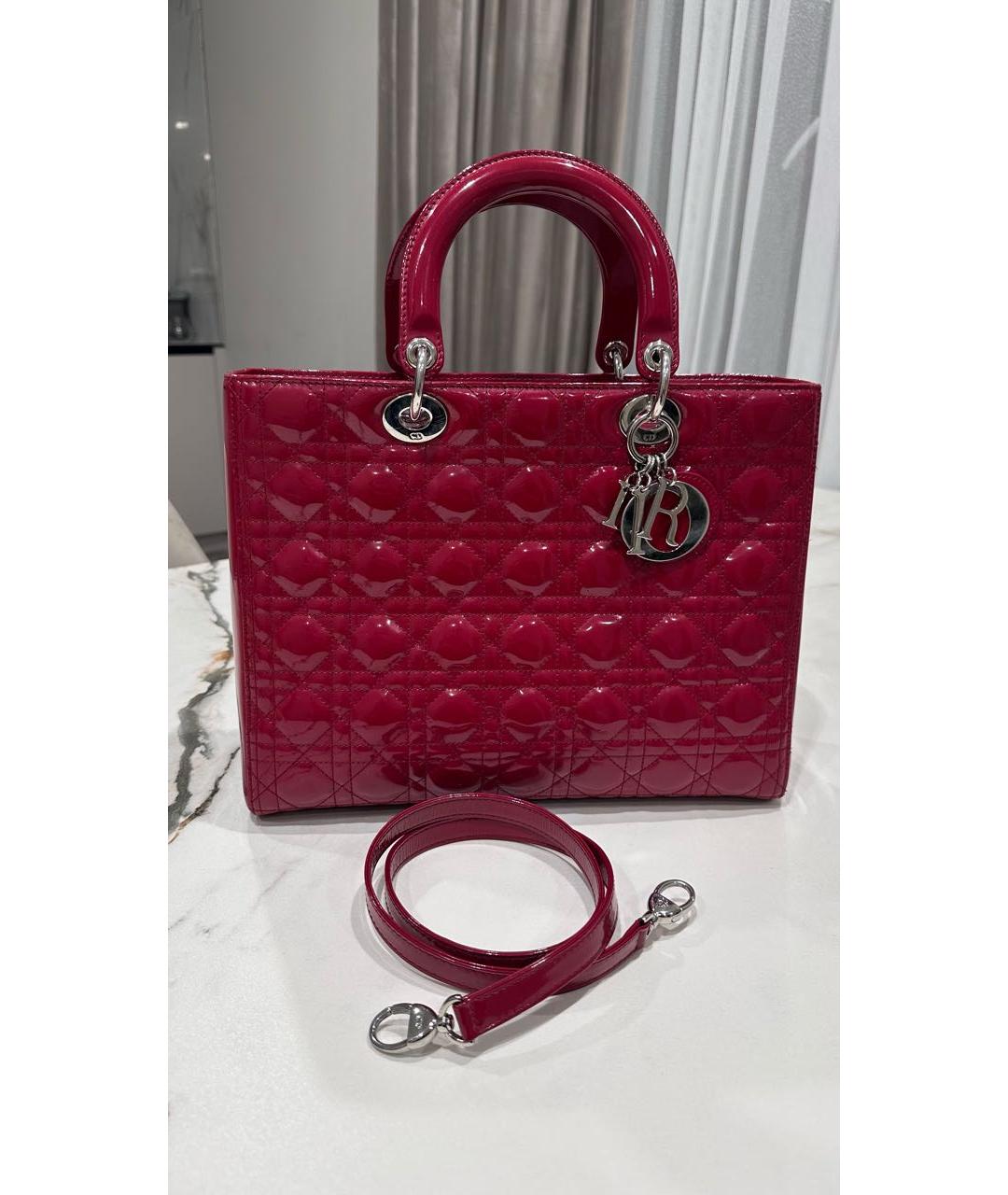 CHRISTIAN DIOR Бордовая сумка с короткими ручками из лакированной кожи, фото 8