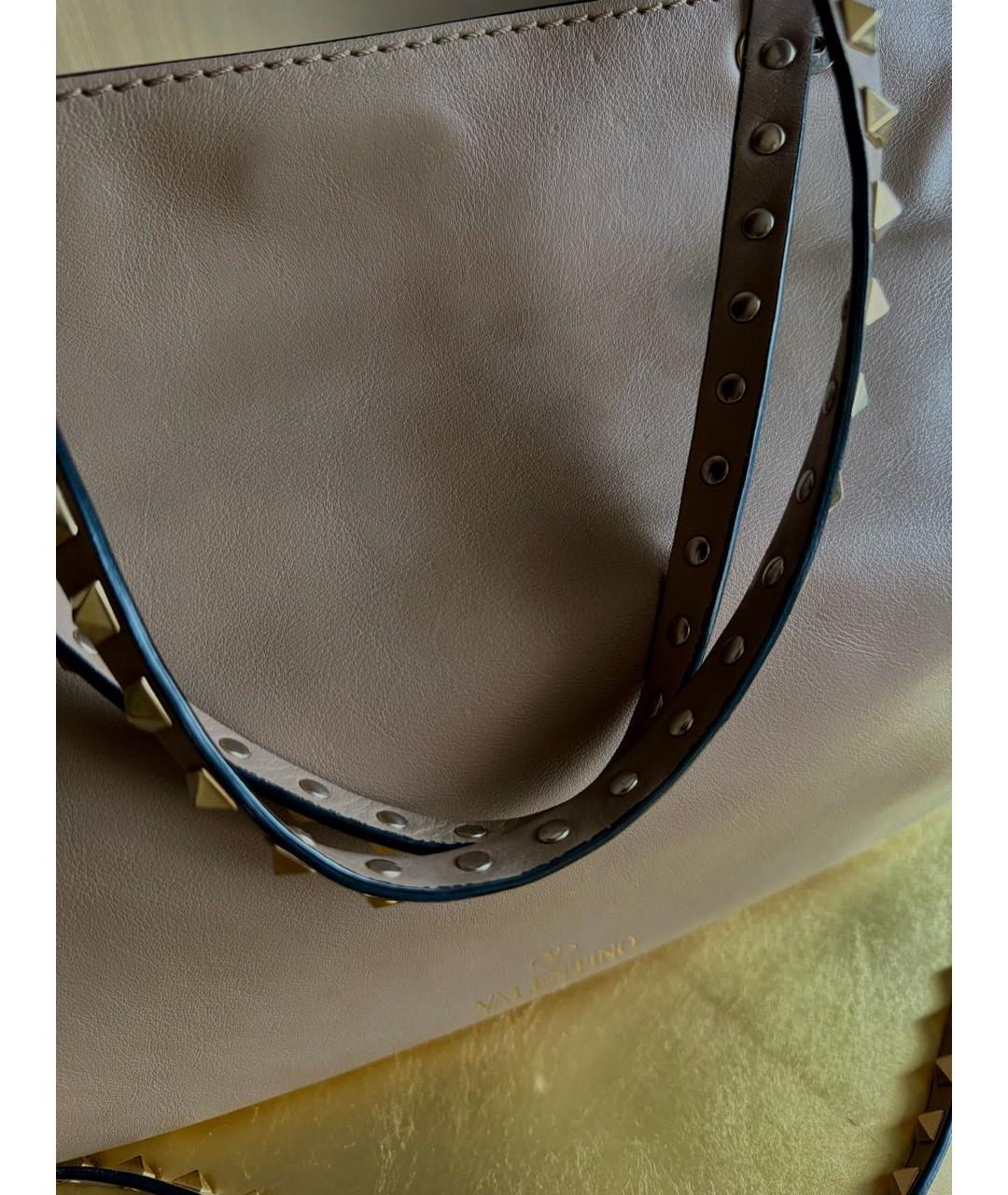 VALENTINO Бежевая кожаная сумка тоут, фото 5