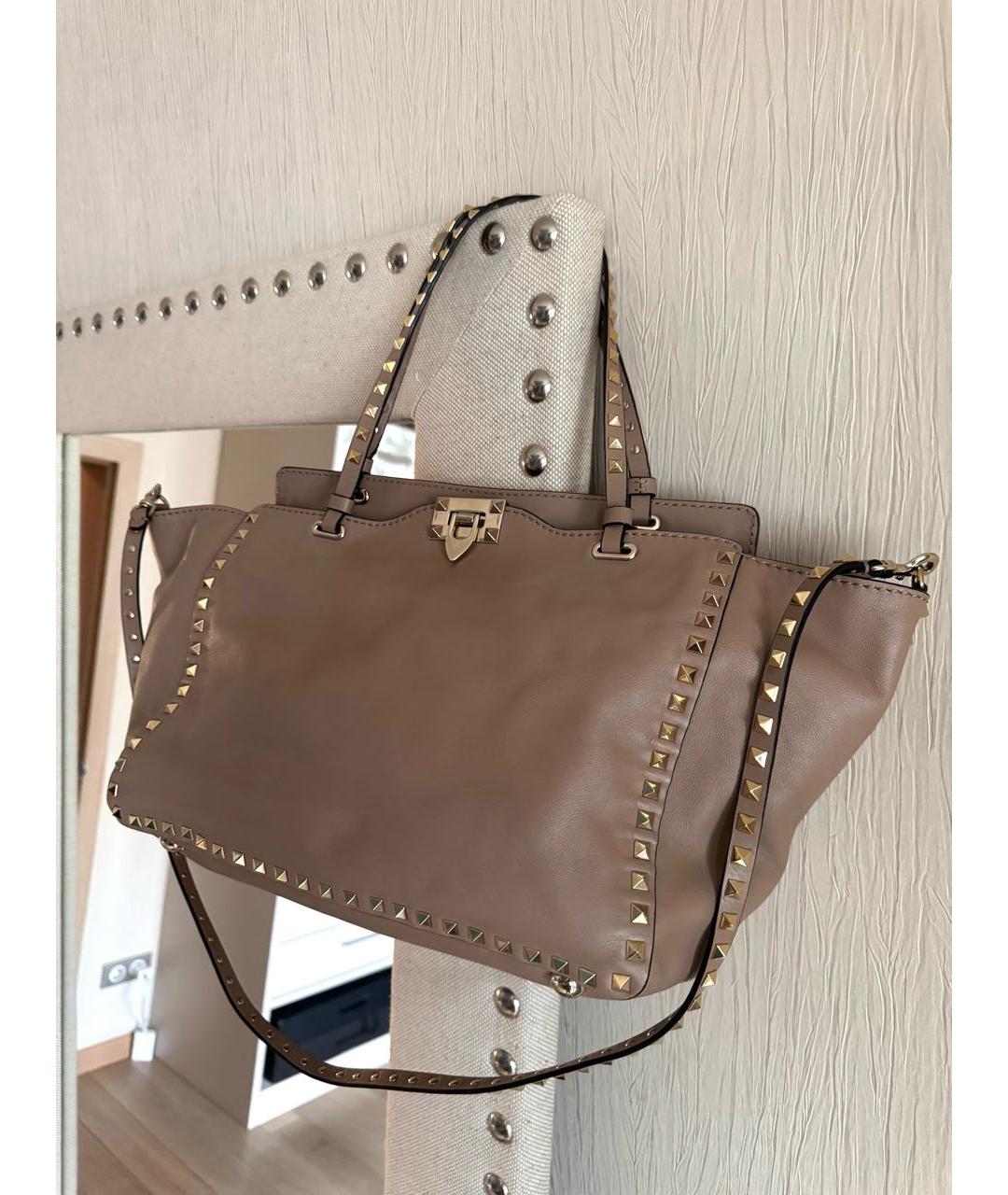 VALENTINO Бежевая кожаная сумка тоут, фото 7