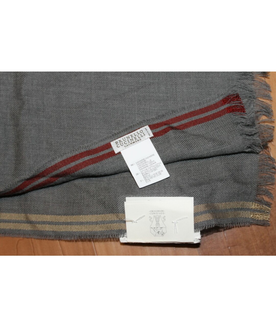 BRUNELLO CUCINELLI Серый кашемировый шарф, фото 2