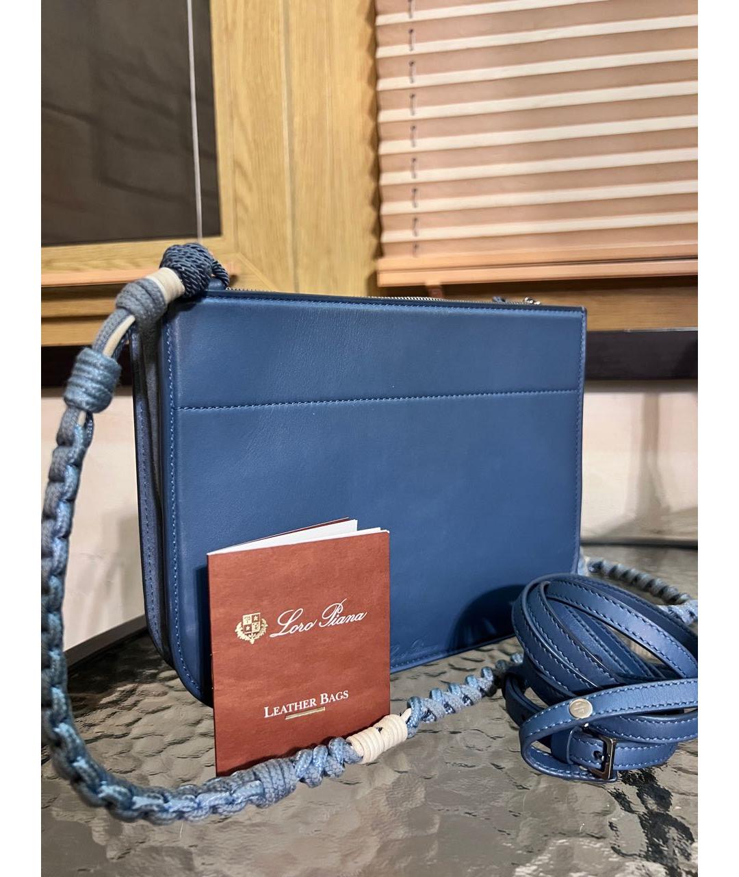 LORO PIANA Голубая кожаная сумка тоут, фото 2