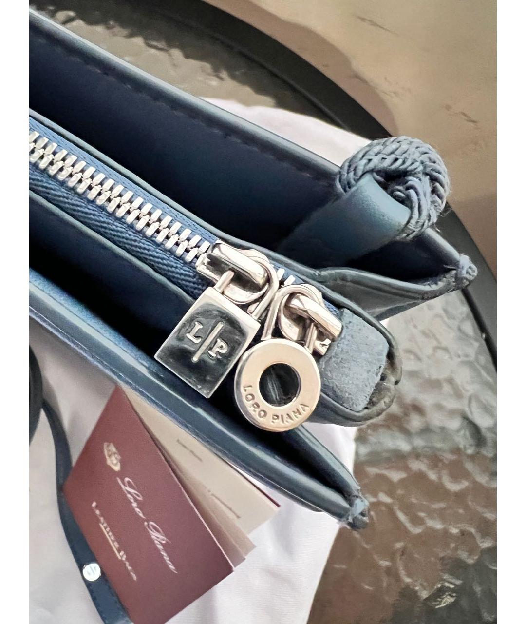 LORO PIANA Голубая кожаная сумка тоут, фото 5